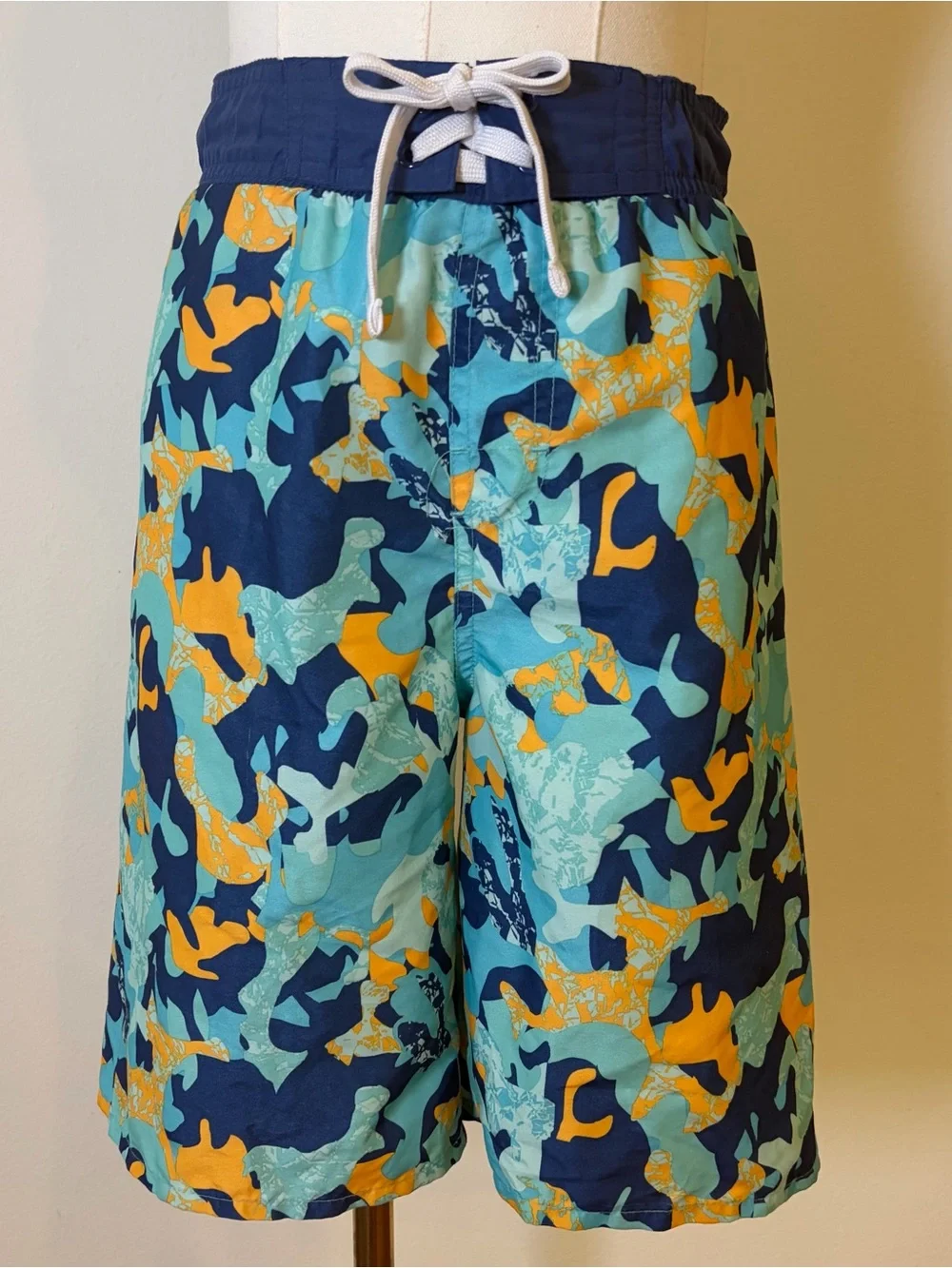 Joe Boxer Boys Blue Orange Camo Swim Trunks Board Shorts L 10-12